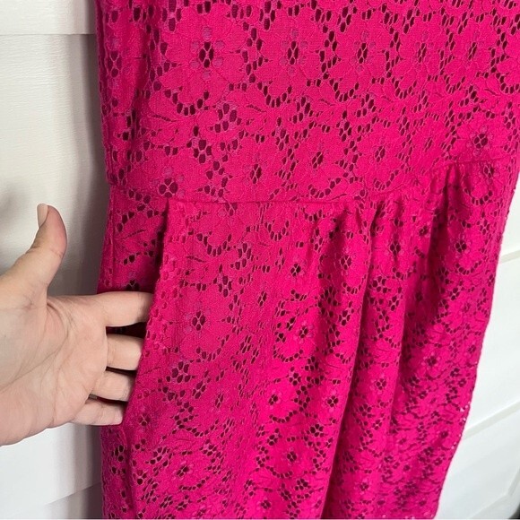Anthropologie Deletta Pink Lace Dress Open Cutout Back Fit & Flare Sz. Medium - Picture 2 of 8